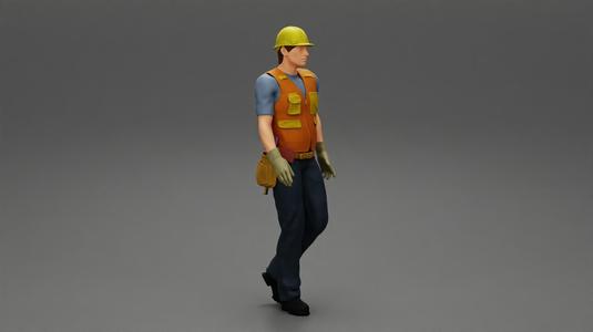 construction worker with a helmet and tool belt walking