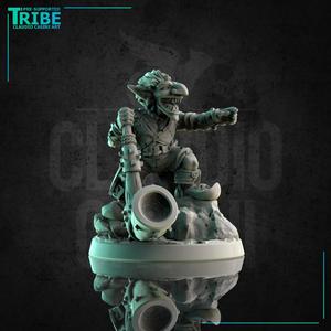 (0182) Male goblin bard musician with a big horn