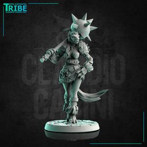 (0198) Female gnoll barbarian worrior with a huge morningstar