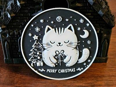 Christmas: Cute Cat "Merry Christmas" Coaster