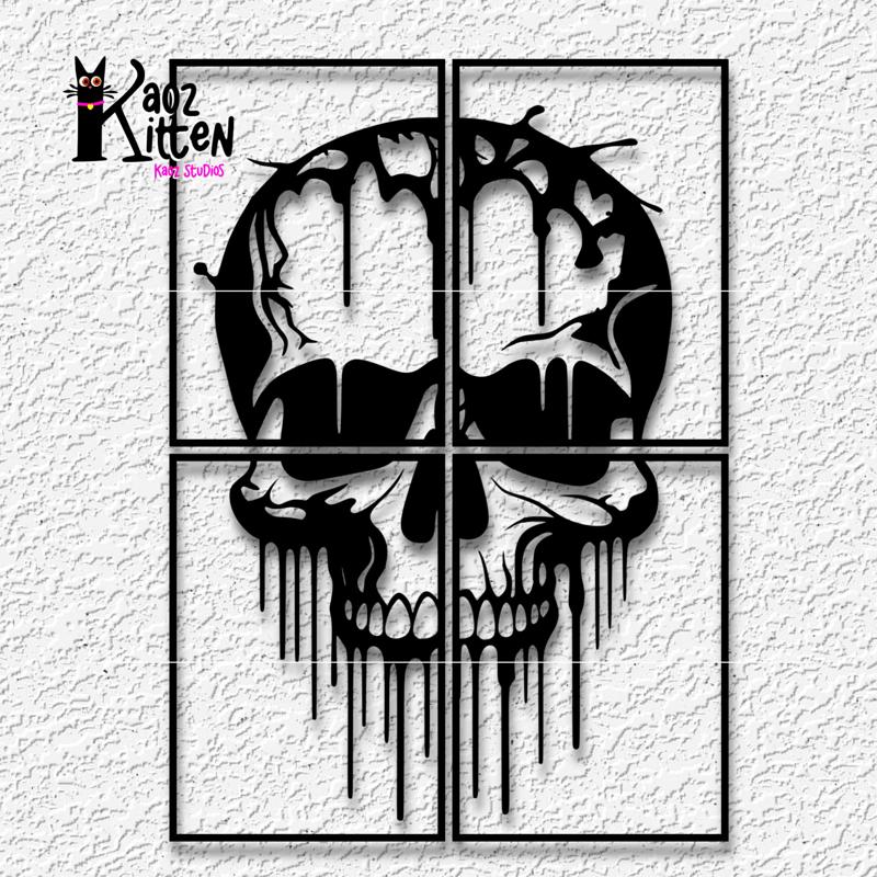 EASY 4 Piece EXTRA LARGE Skull wall art Haunted House Prop Decor ON ANY PRINTER