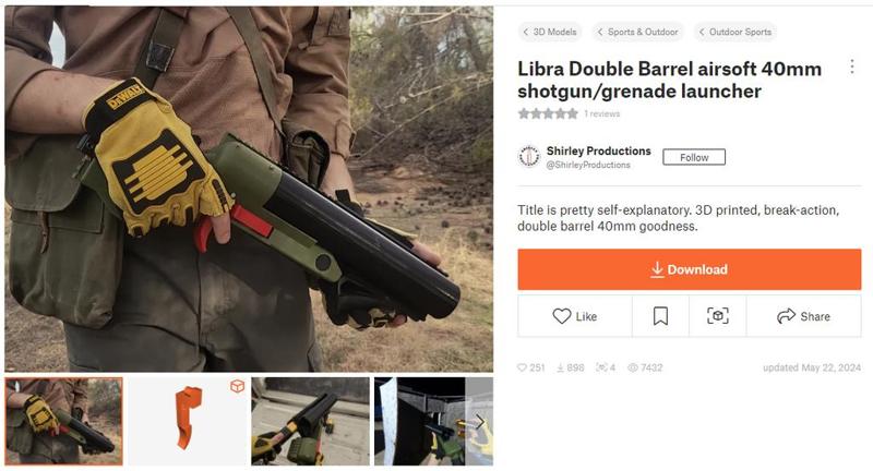 Libra Double Barreled 40mm Airsoft Grenade for Bambu Printers