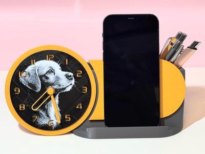 Clock with phone holder & pencil box cute dog