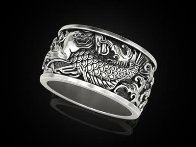 Japanese carp and waves Ring