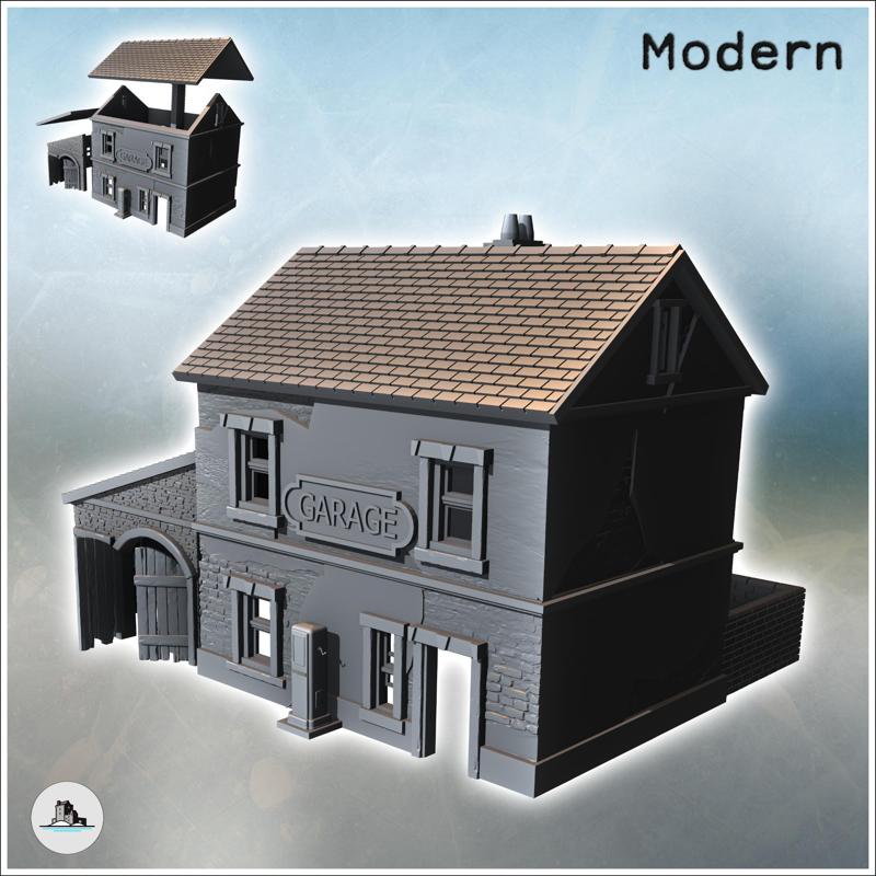 Automobile garage building with annex and gas station (21) - Modern WW2 WW1 World War Diaroma Wargaming RPG Mini Hobby