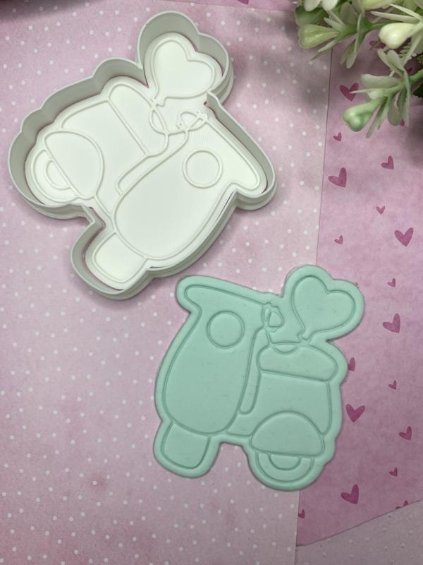 Scooter with heart cookie cutter and stamp