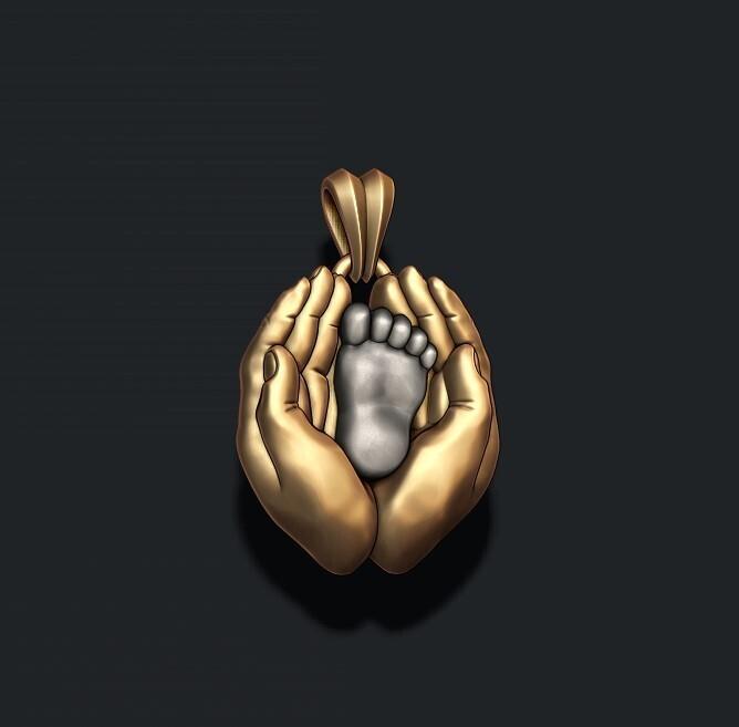 mother hand baby foot pendant 3D print model