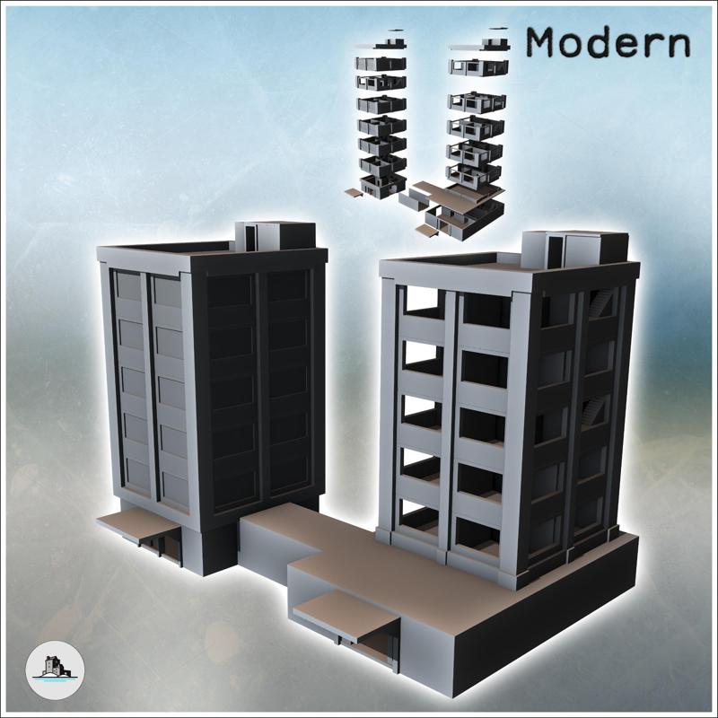 Modern double buildings with canopy base and flat roofs (22) - Cold Era Modern Warfare Conflict World War 3 RPG  Post-apo WW3 WWIII