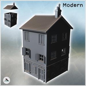 Modern two-story house with tiled roof and chimney (intact version) (3) - Modern WW2 WW1 World War Diaroma Wargaming RPG Mini Hobby