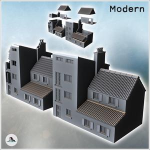 Set of two multi-roofed houses with various roof shapes (intact and ruined versions) (18) - Modern WW2 WW1 World War Diaroma Wargaming RPG Mini Hobby