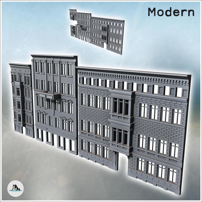 Set of three modern wall facades with bricks and bay windows (4) - Modern WW2 WW1 World War Diaroma Wargaming RPG Mini Hobby