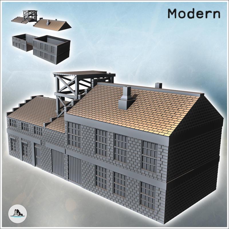 Large two-storey building with wooden roof structure (21) - Modern WW2 WW1 World War Diaroma Wargaming RPG Mini Hobby