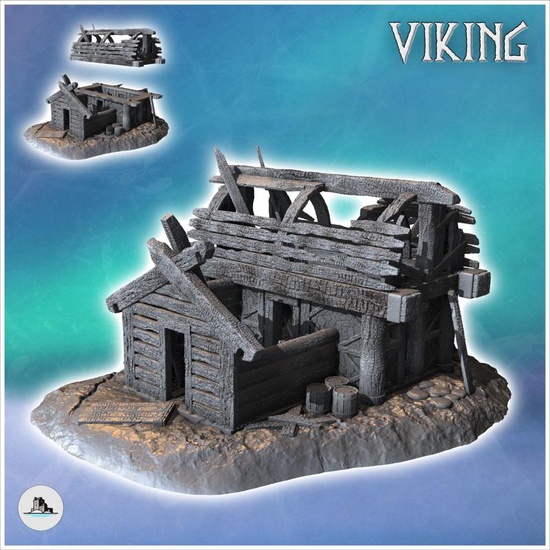 Ruin of a Viking wooden building with rounded roof and destroyed door (14) - North Northern Norse Nordic Saga 28mm 15mm Medieval Dark Age