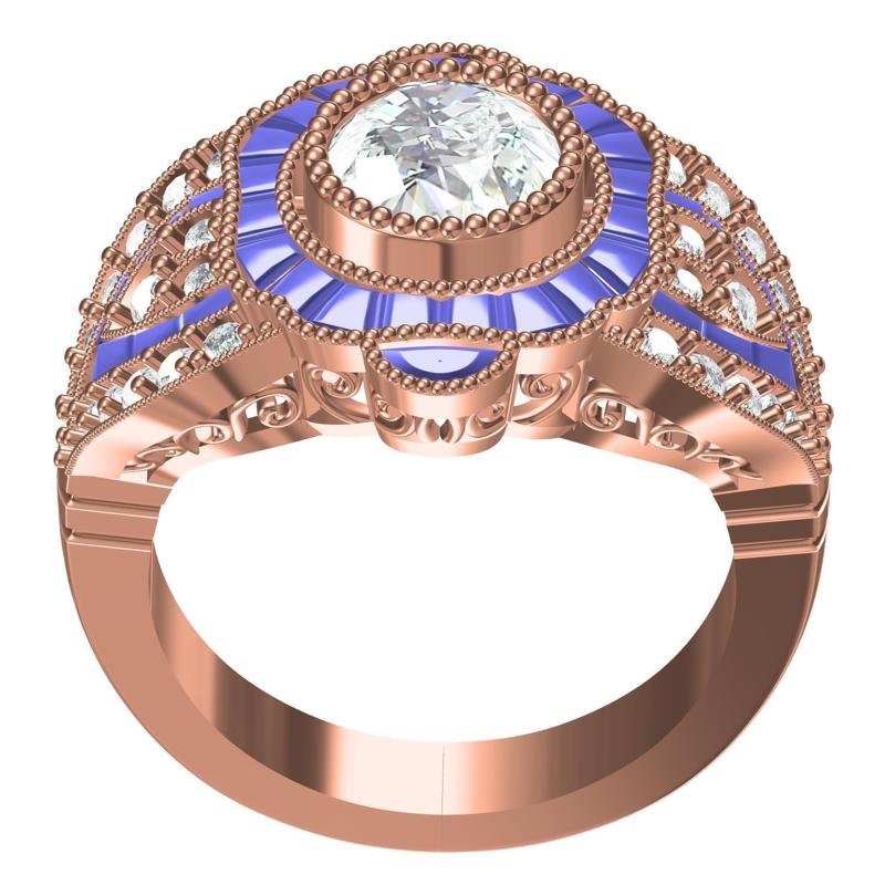 Round Diamond Bazel Setting Art Deco Engagement Ring