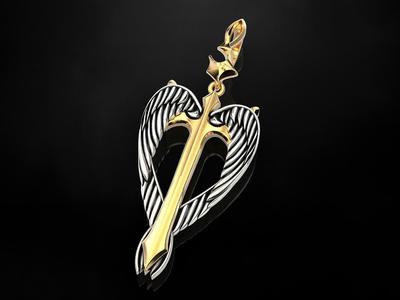 Pendant wings cross sword