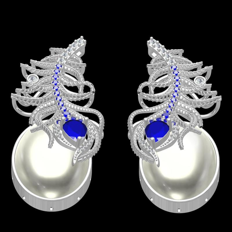 Antique Peacock Feather Pearl Drop Earring