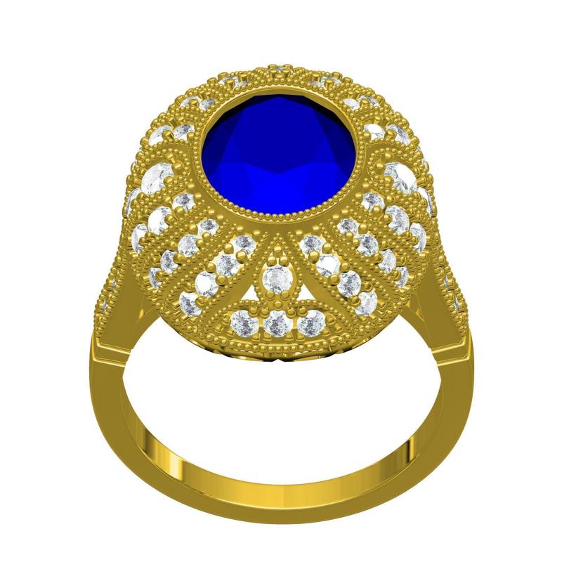 Vintage Blue Oval Diamond Antique Art Deco Engagement Ring