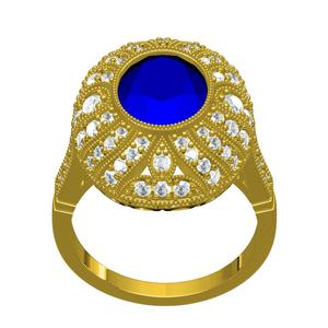 Vintage Blue Oval Diamond Antique Art Deco Engagement Ring