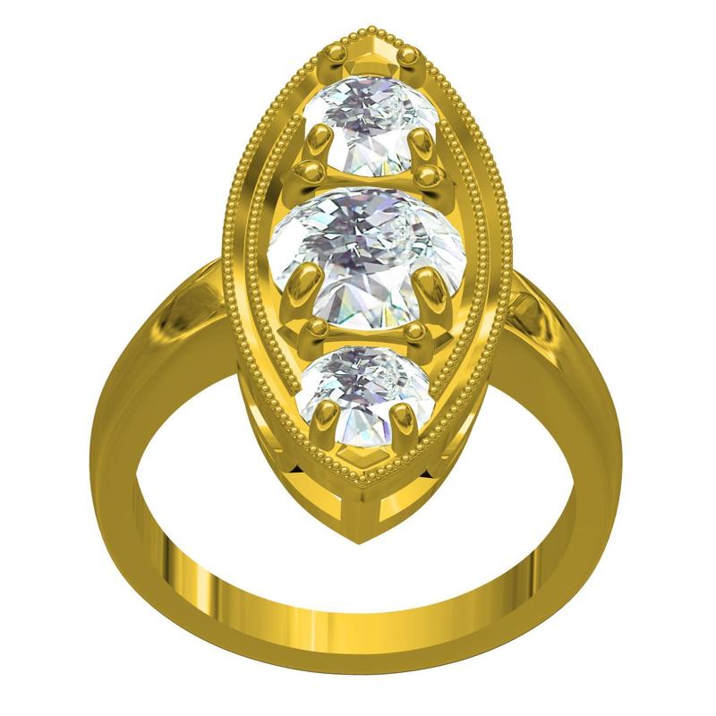 Marquise Shape Three Round Diamond Solitaire Ring