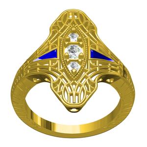 Three Round and Two Trillion Stone Art Deco Engagement Ring