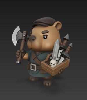 DnD Chibi Capybara - Weapons Merchant of the Wastes