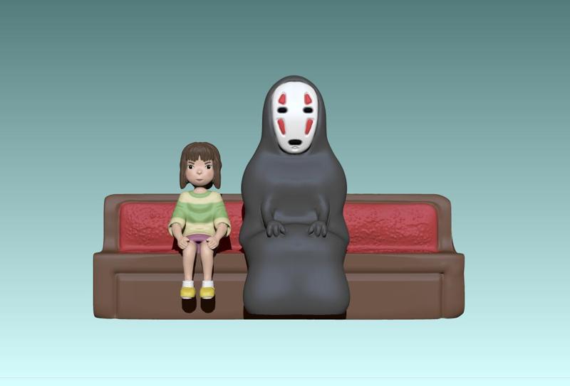 chihiro ogino and no face in train scene from spirited away