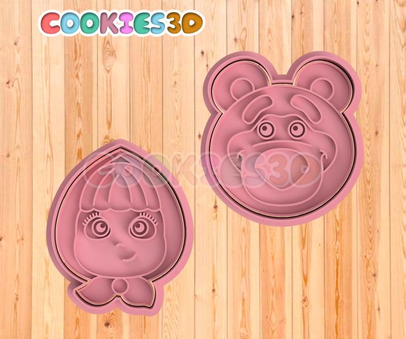 Masha and the bear cookie cutters and cold dough cutters porcelain clay
