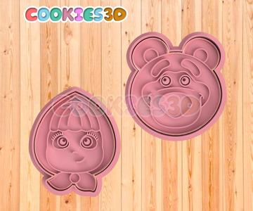 Masha and the bear cookie cutters and cold dough cutters porcelain clay