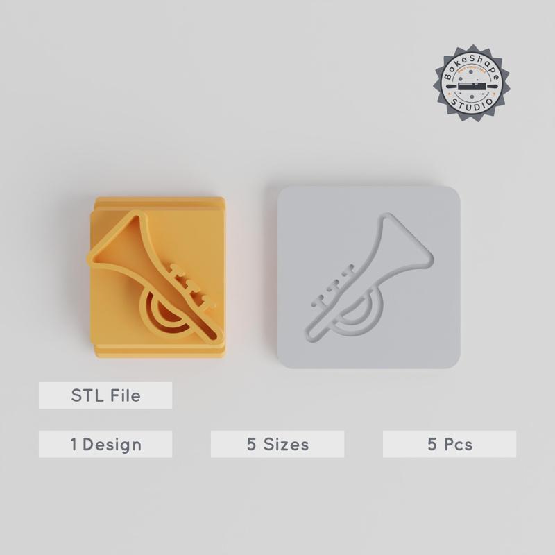 Tuba Stamp Tile, 5 Sizes 20-40mm, Clay & Cookie Stamps, Brass Instrument Design, Perfect for Fondant & Soft Materials