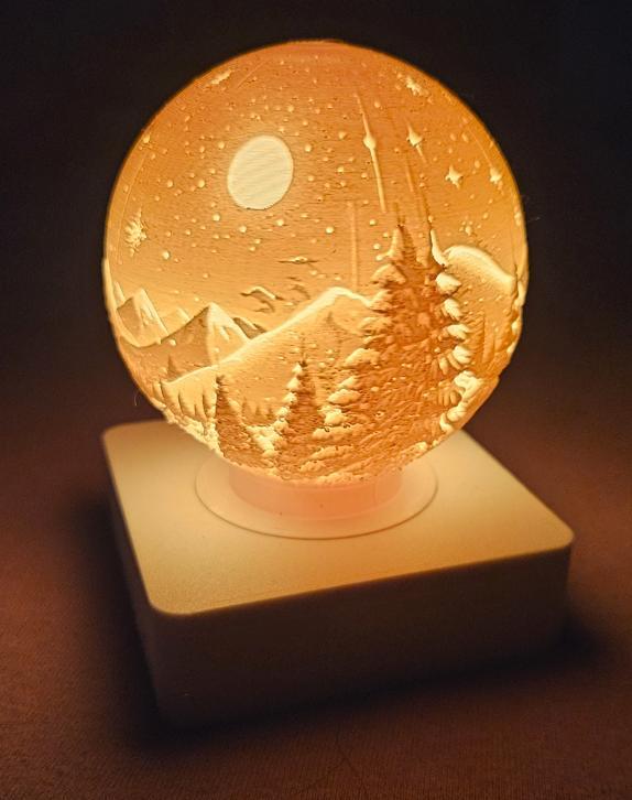 "Snow" Globe Christmas Lithophane with Base for AA Batteries