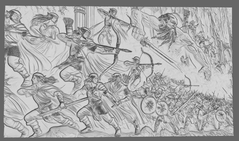 Epic Battle of Titans: A Masterpiece in Bas Relief, Bas-Relief, 3d Print, CNC Stl Model