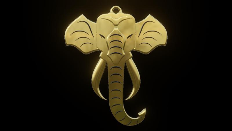 Elephant pendant gold silver ready to print 3d model necklace 3D print model