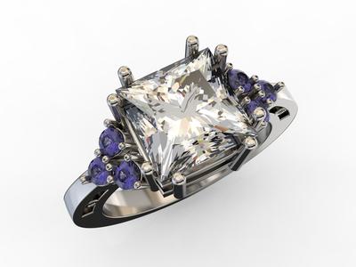 Printable jewelry engagement ring gem princess or cushion 2.26ct STL