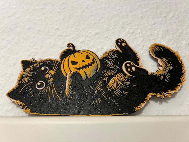 Cat playing with a pumpkin (Hueforge)