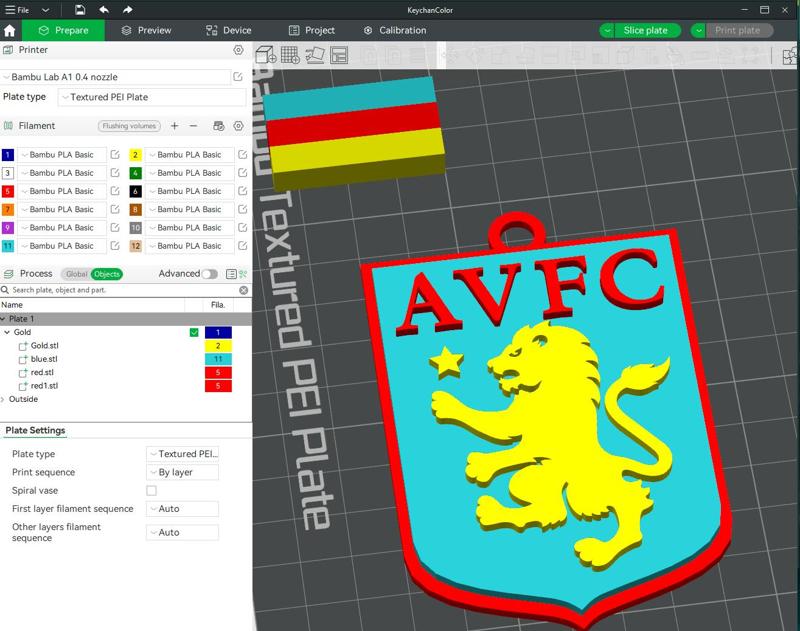 Premier League Aston Villa keychan badge printable and renderable