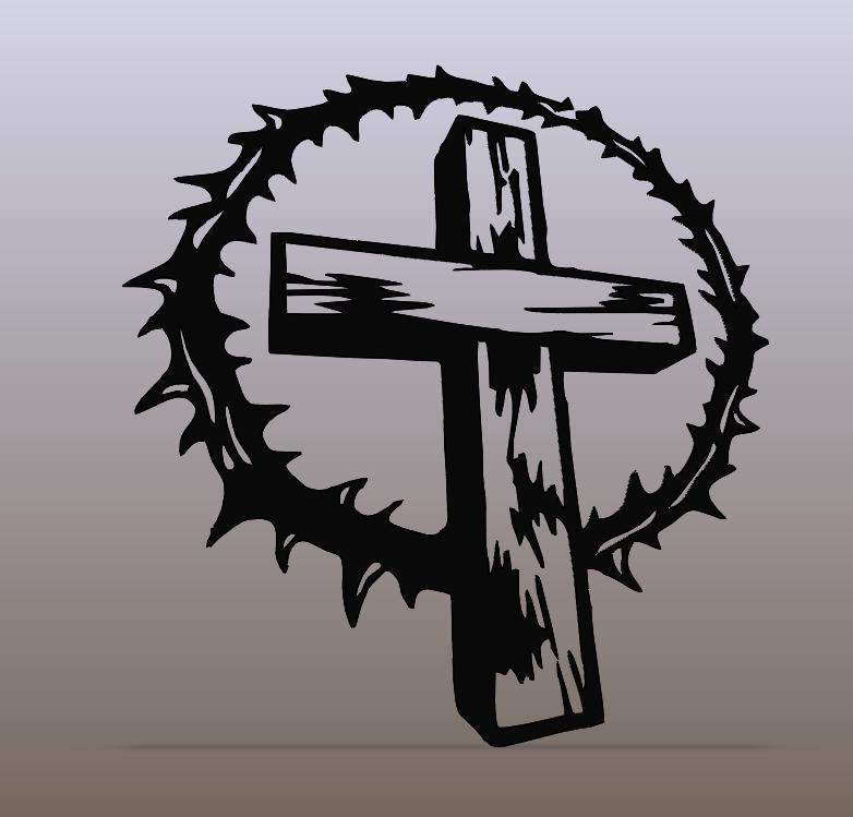 Crown of Thorns Cross - Line Art