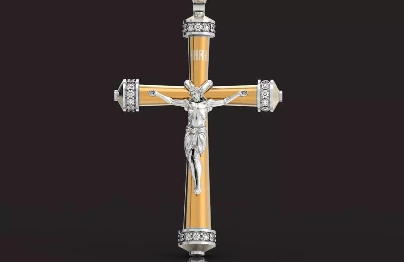 orthodox crucifixion jesus cross with enamel and stones 677