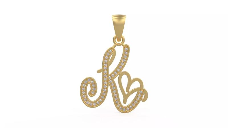 Model 1102 K Heart Letter Initial Diamond Pendant