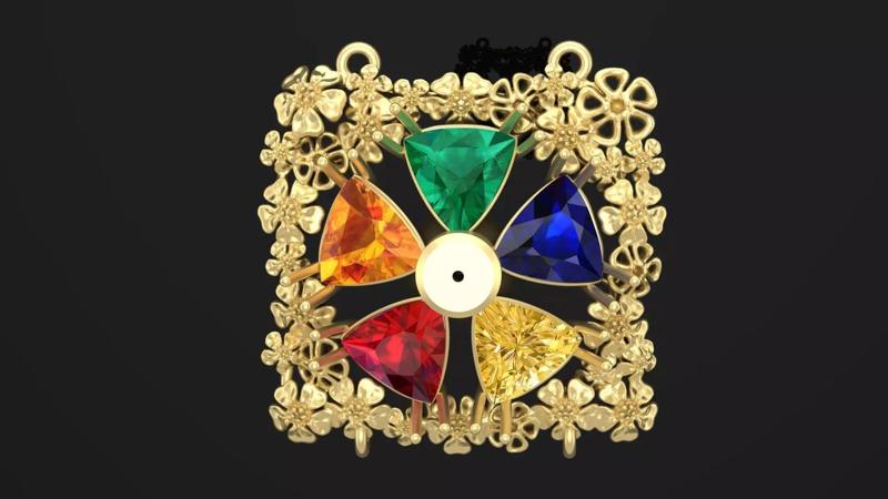 Pendant with Trillion stones and flowers