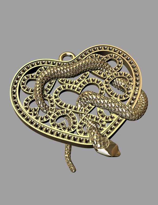 Pendant hearts with a snake