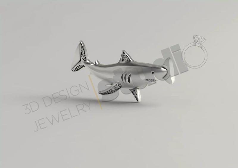 Highly detailed shark pendant