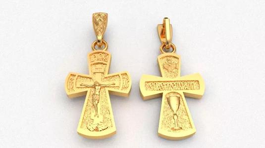 Krest-cross 3D print model christian cross pendant in gold