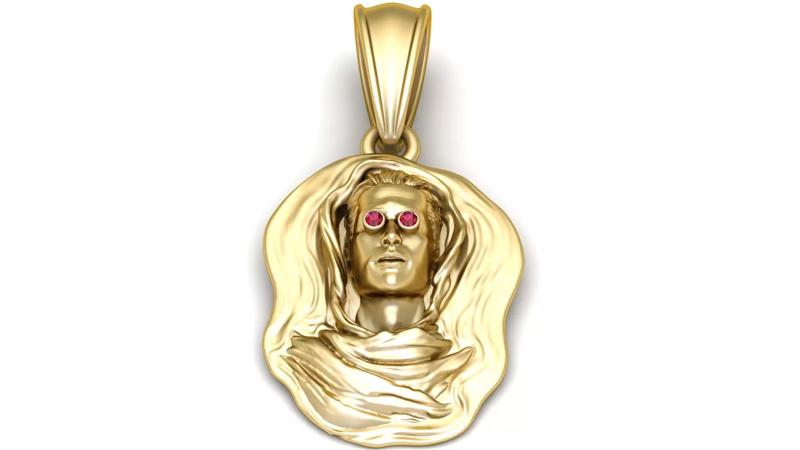 Golden Mystic Hooded Face Pendant with Ruby Eyes
