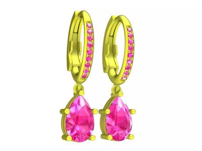 A7200 Dangle Pear Diamond Drop Huggie Hoop Earrings 3D Model