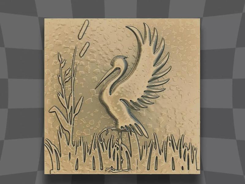 A heron beside lake for CNC and 3D printing
