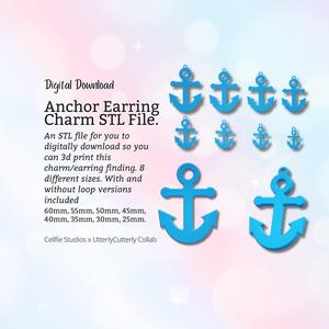 Anchor Earring Charm STL File - Digital Download -8 Sizes- Necklace Earring Keyring Modern Design