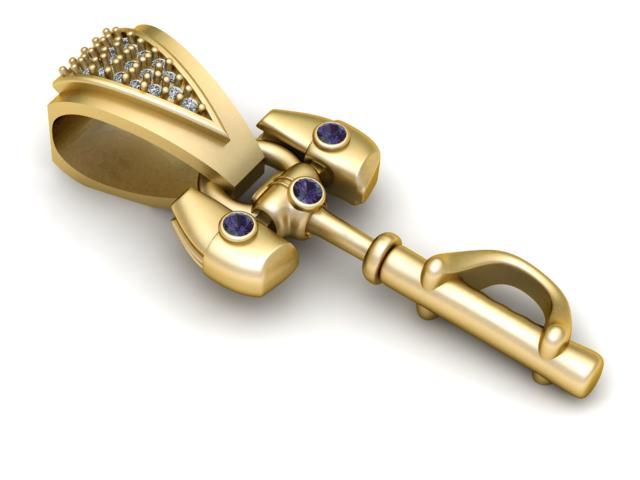 Golden Key Pendant with Gemstones 3D Printable Model