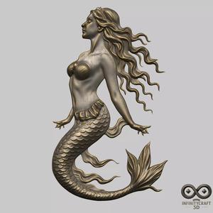 Elegant Mermaid Relief 3D Sea Maiden Wall Art for CNC or Print