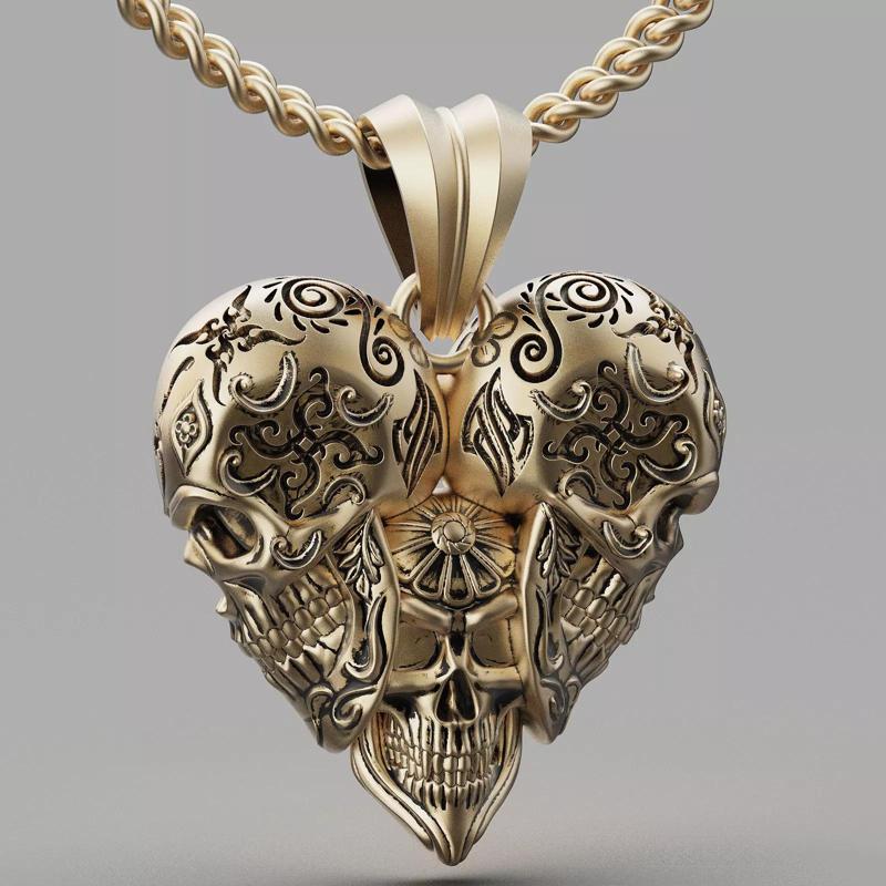 Skull heart pendant silver gold printable jewelry 3D model