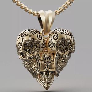 Skull heart pendant silver gold printable jewelry 3D model